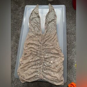 Gorgeous dancer bedazzled tan dress